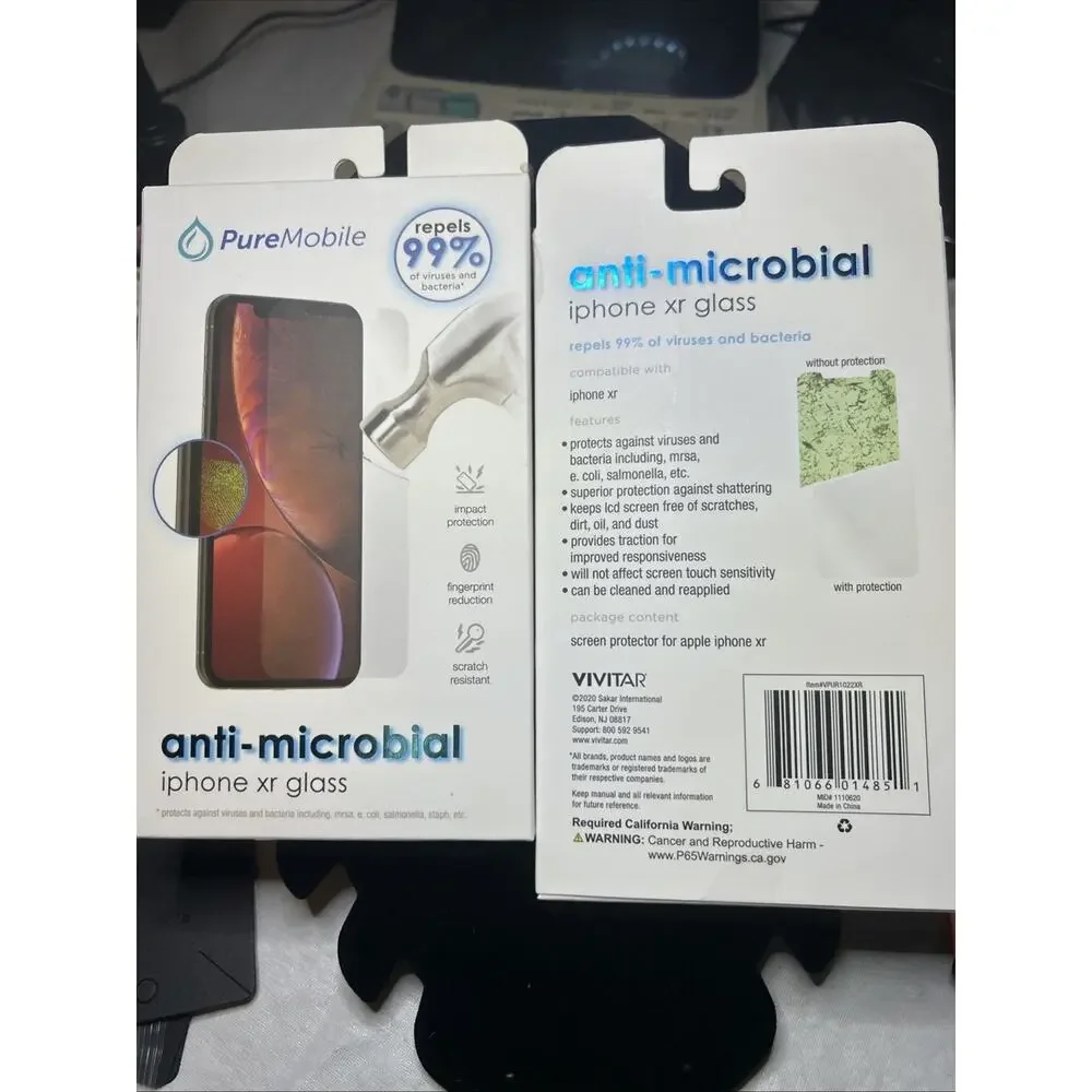 Vivitar PureMobile Anti‑Microbial iPhone XR Glass Screen Protectors NIB 2